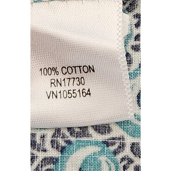 Merona Blue White Geo Print V Neck Tie Front Top XXL Ruffled Capped Sleeves Soft - Picture 4 of 4